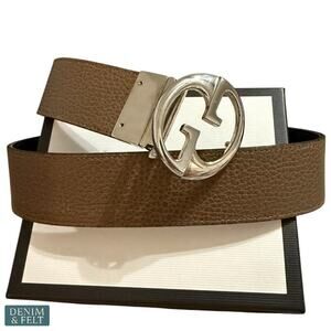 Gucci GG Supreme Leather Belt Black/Brown Reversible Silver Buckle Size 75/30